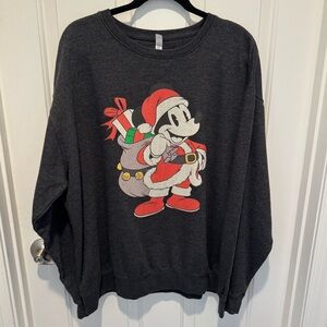 Disney Mickey Mouse Santa Charcoal Grey Crewneck Sweatshirt Size 2X